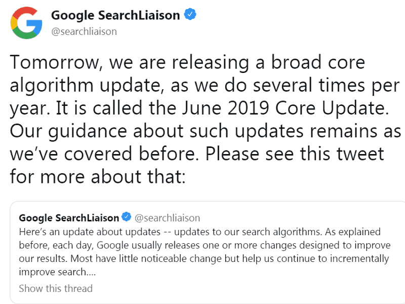 Google Announces June 2019 Algorithm Update